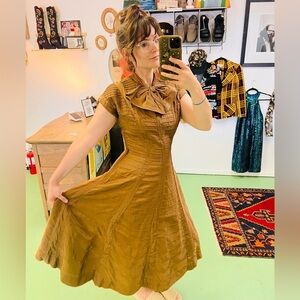Kasper of Arnold Fox Vintage 1950s 1960s Bow Neck Cocktail Dress M/L